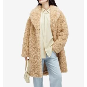 NWT STAND STUDIO Anika Cloudy Faux Fur Coat in Beige Size 34